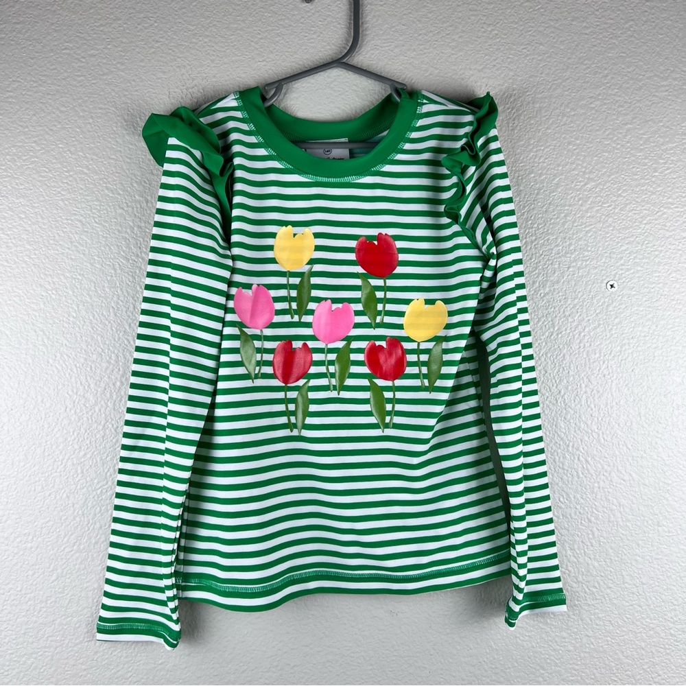 Hanna Andersson flower print striped rashguard